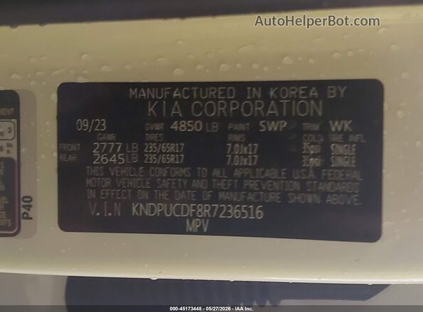 KNDPUCDF8R7236516 2024 KIA SPORTAGE White Vista del compartimento del motor