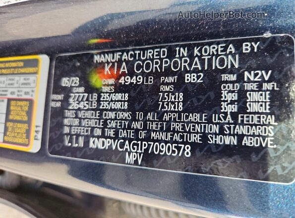 KNDPVCAG1P7090578 2023 KIA SPORTAGE Blue VIN sticker view