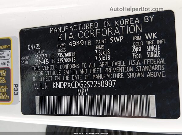 KNDPXCDG2S7250997 2025 KIA SPORTAGE HYBRID White Engine compartment view