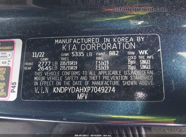 KNDPYDAHXP7049274 2023 KIA SPORTAGE PLUG-IN HYBRID Blue Vista del compartimento del motor
