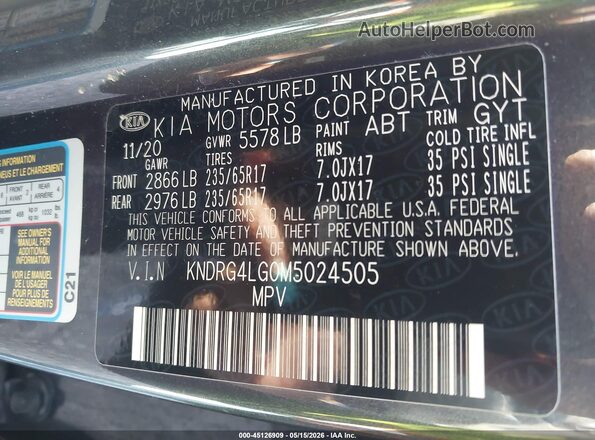 KNDRG4LG0M5024505 2021 KIA SORENTO HYBRID Gray Շարժիչի բաժամունքի տեսք
