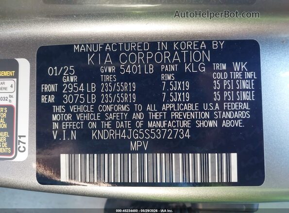 KNDRH4JG5S5372734 2025 KIA SORENTO HYBRID Gray Engine compartment view
