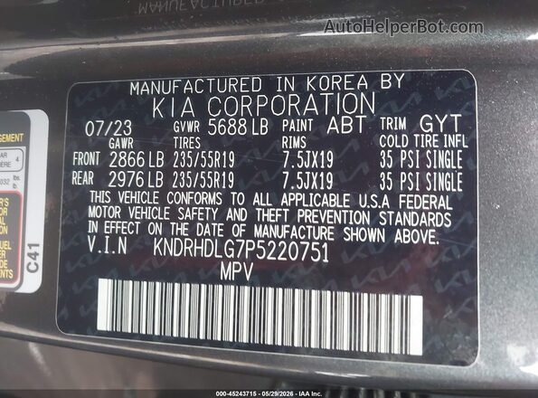 KNDRHDLG7P5220751 2023 KIA SORENTO HYBRID Gray ძრავის განყოფილების ხედი