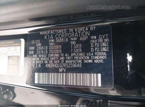 KNDRHDLG7R5259648 2024 KIA SORENTO HYBRID Black Вид підкапотного простору