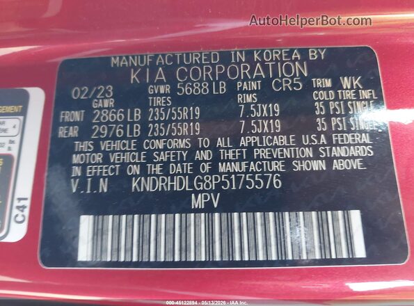 KNDRHDLG8P5175576 2023 KIA SORENTO HYBRID Красный Вид подкапотного пространства