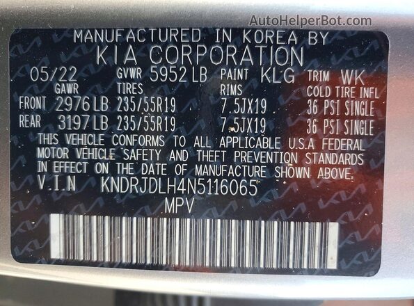 KNDRJDLH4N5116065 2022 KIA SORENTO Silver სალონის 360-გრადუსიანი ხედი