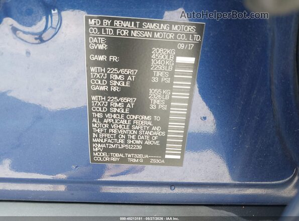 KNMAT2MT1JP512239 2018 NISSAN ROGUE Blue 