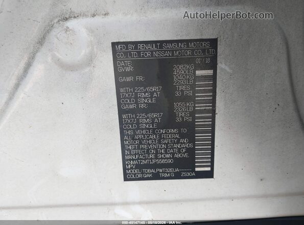 KNMAT2MT1JP558590 2018 NISSAN ROGUE Белый Вид подкапотного пространства