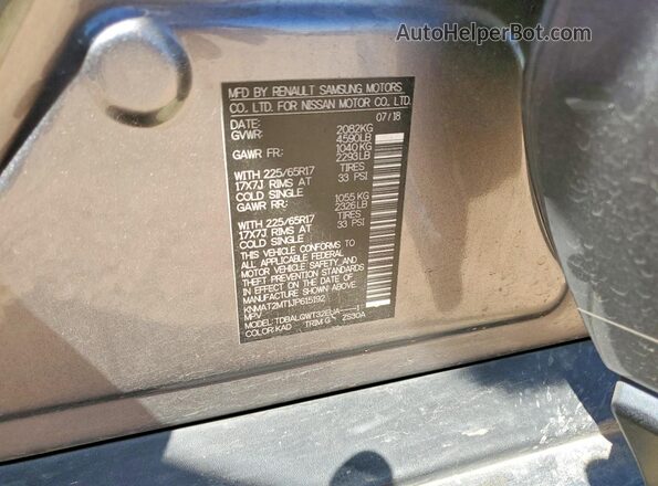 KNMAT2MT1JP615192 2018 NISSAN ROGUE Gray Вид наклейки з VIN-кодом