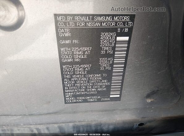 KNMAT2MT1KP522853 2019 NISSAN ROGUE Gray Engine compartment view