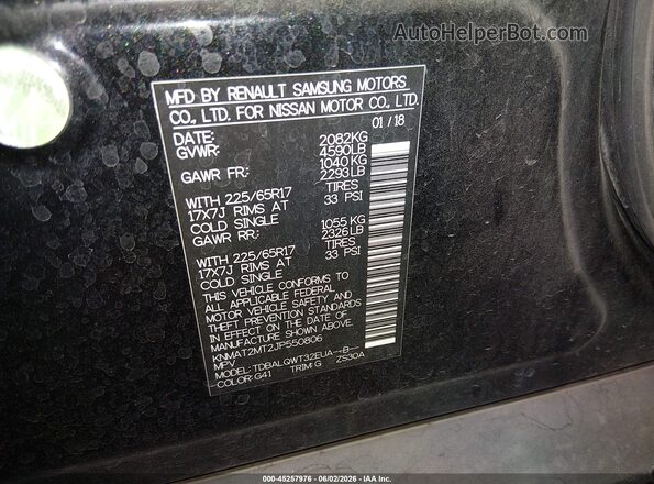 KNMAT2MT2JP550806 2018 NISSAN ROGUE Black Вид підкапотного простору