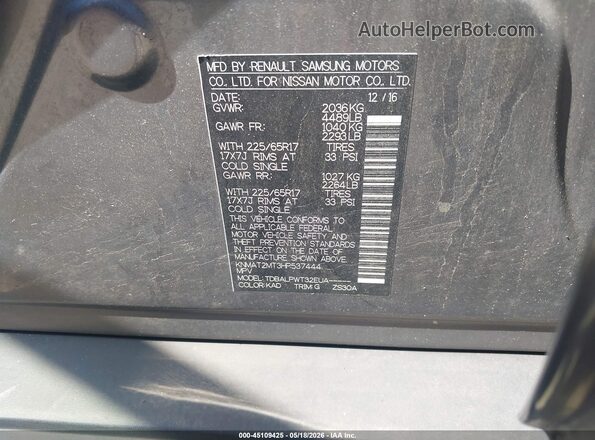 KNMAT2MT3HP537444 2017 NISSAN ROGUE Gray 