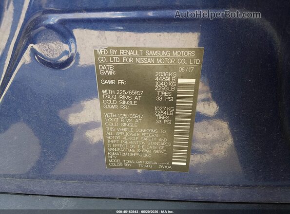 KNMAT2MT3HP591360 2017 NISSAN ROGUE Blue Vista del compartimento del motor