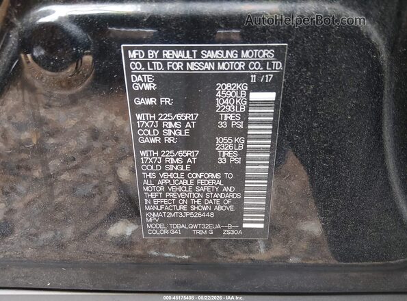 KNMAT2MT3JP526448 2018 NISSAN ROGUE Black Vista del compartimento del motor