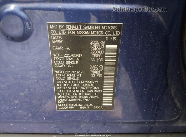 KNMAT2MT5HP527787 2017 NISSAN ROGUE Blue Շարժիչի բաժամունքի տեսք
