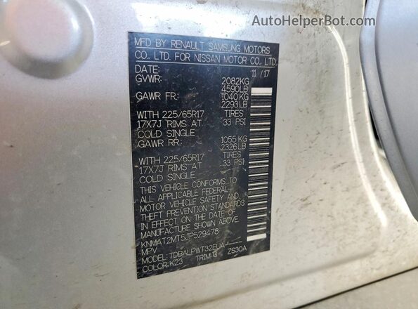 KNMAT2MT5JP529478 2018 NISSAN ROGUE Серебряный 