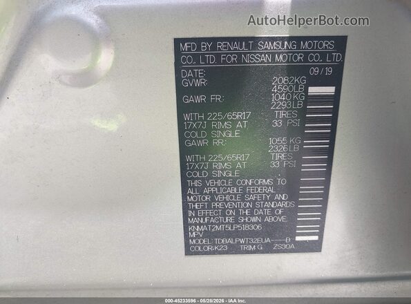 KNMAT2MT5LP518306 2020 NISSAN ROGUE Silver Вид підкапотного простору