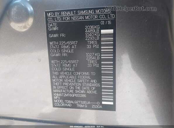 KNMAT2MT6GP651386 2016 NISSAN ROGUE Gray ძრავის განყოფილების ხედი