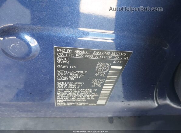 KNMAT2MT6HP508715 2017 NISSAN ROGUE Blue ძრავის განყოფილების ხედი