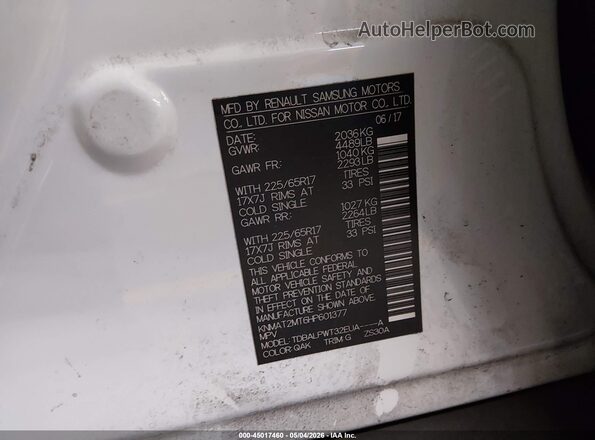 KNMAT2MT6HP601377 2017 NISSAN ROGUE Белый 