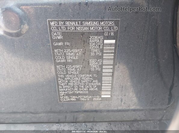 KNMAT2MT7GP661103 2016 NISSAN ROGUE Blue Engine compartment view