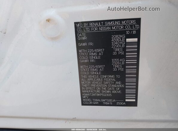 KNMAT2MT8KP512305 2019 NISSAN ROGUE White 