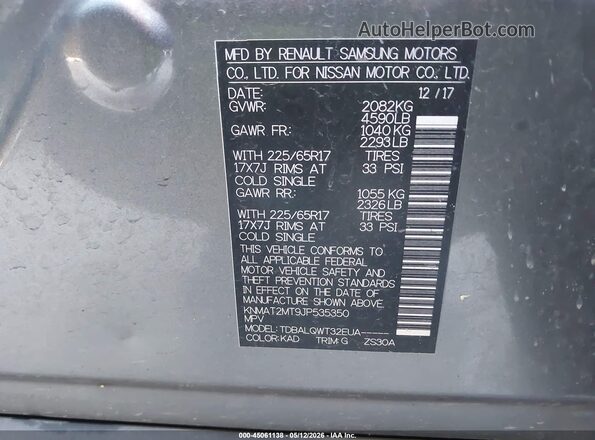 KNMAT2MT9JP535350 2018 NISSAN ROGUE Gray Vista del compartimento del motor