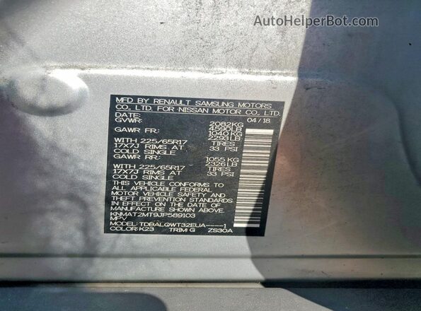 KNMAT2MT9JP589103 2018 NISSAN ROGUE Silver 