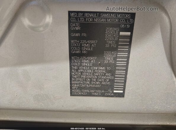 KNMAT2MT9LP515487 2020 NISSAN ROGUE Silver Vista del compartimento del motor