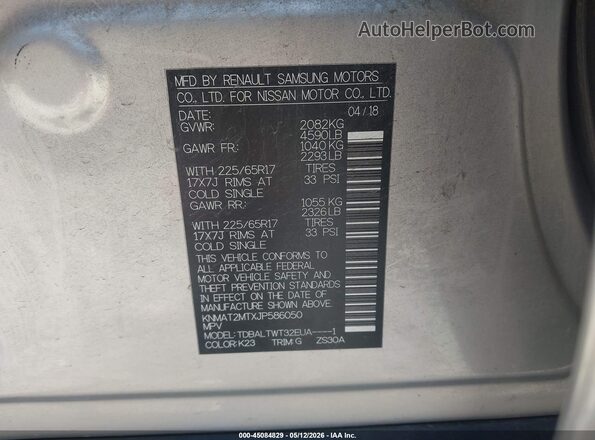KNMAT2MTXJP586050 2018 NISSAN ROGUE Silver 