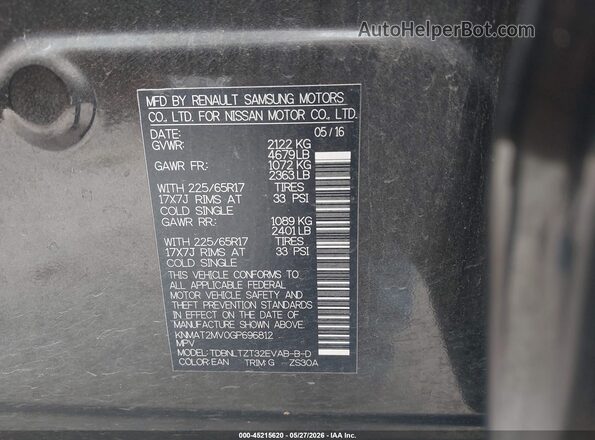 KNMAT2MV0GP696812 2016 NISSAN ROGUE Black Vista del compartimento del motor
