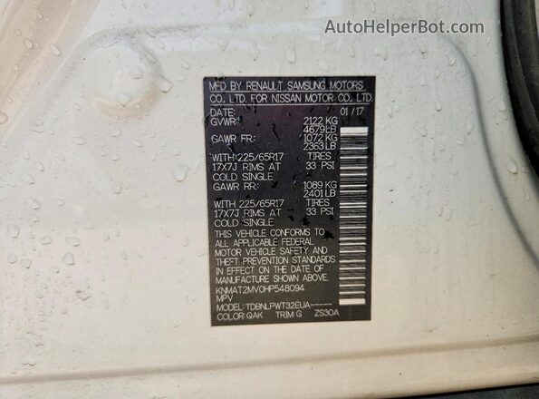 KNMAT2MV0HP548094 2017 NISSAN ROGUE White 