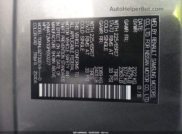 KNMAT2MV1GP650227 2016 NISSAN ROGUE Gray 
