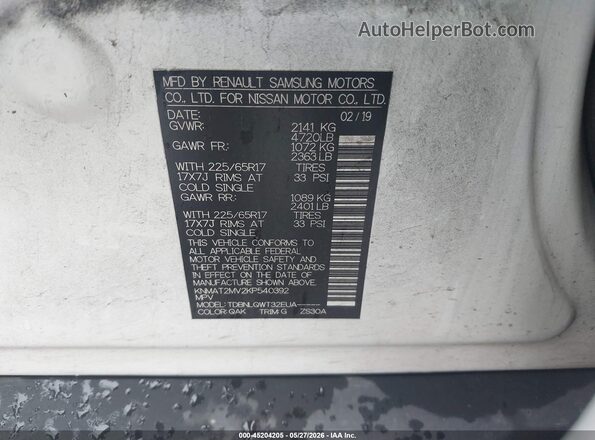KNMAT2MV2KP540392 2019 NISSAN ROGUE White Շարժիչի բաժամունքի տեսք