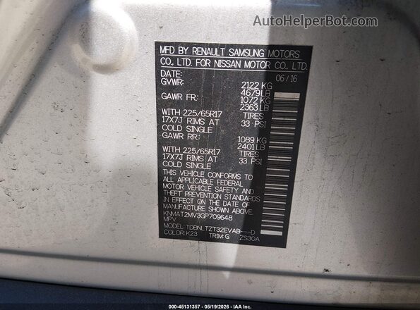 KNMAT2MV3GP709648 2016 NISSAN ROGUE Silver 