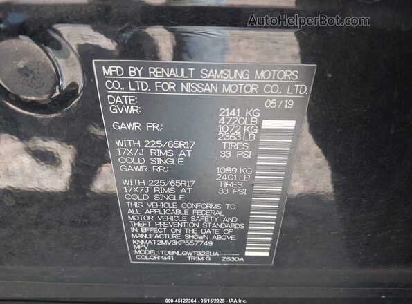 KNMAT2MV3KP557749 2019 NISSAN ROGUE Black Engine compartment view