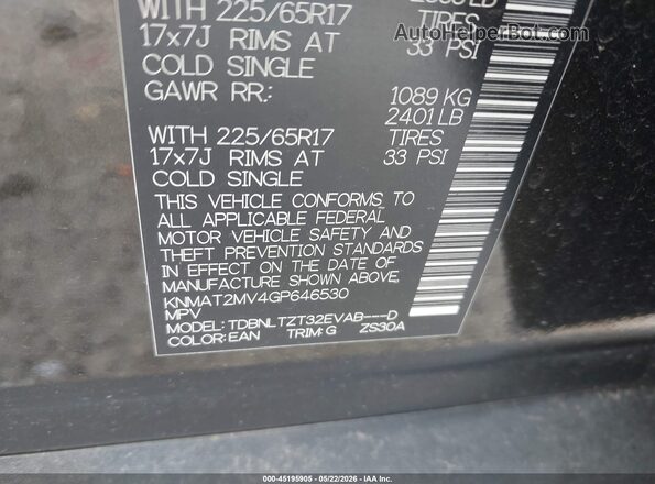 KNMAT2MV4GP646530 2016 NISSAN ROGUE Black 