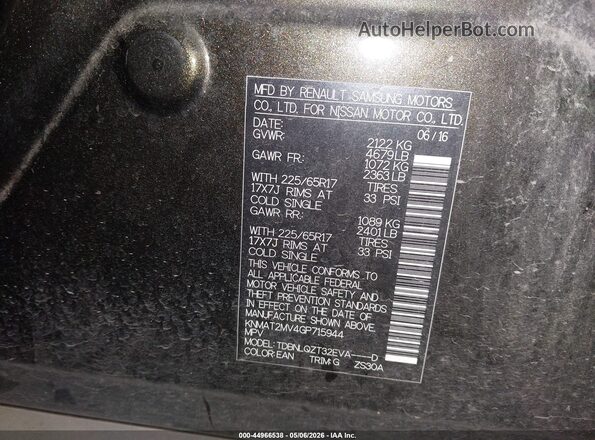 KNMAT2MV4GP715944 2016 NISSAN ROGUE Gray Вид підкапотного простору