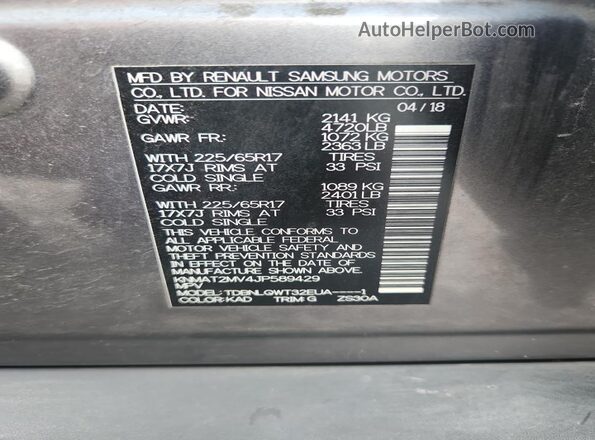 KNMAT2MV4JP589429 2018 NISSAN ROGUE Gray 