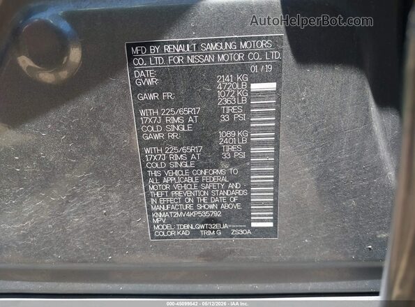 KNMAT2MV4KP535792 2019 NISSAN ROGUE Gray 