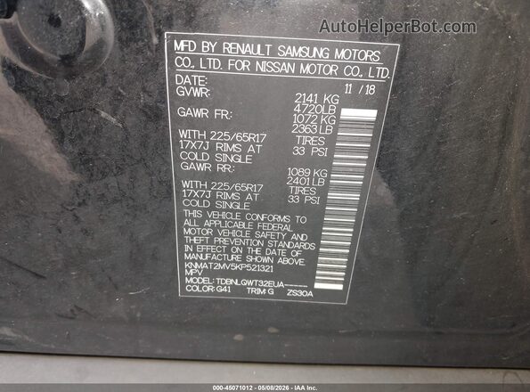 KNMAT2MV5KP521321 2019 NISSAN ROGUE Black Շարժիչի բաժամունքի տեսք