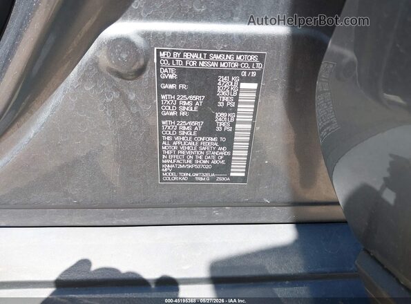 KNMAT2MV5KP537020 2019 NISSAN ROGUE Gray Вид підкапотного простору