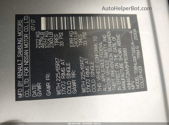 KNMAT2MV6HP611683 2017 NISSAN ROGUE Silver 