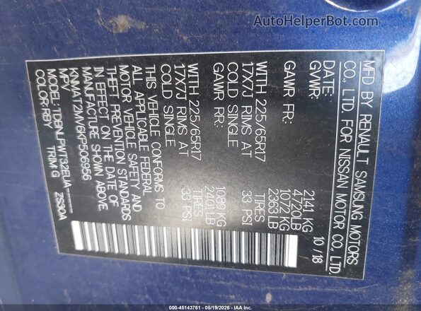 KNMAT2MV6KP506956 2019 NISSAN ROGUE Blue 