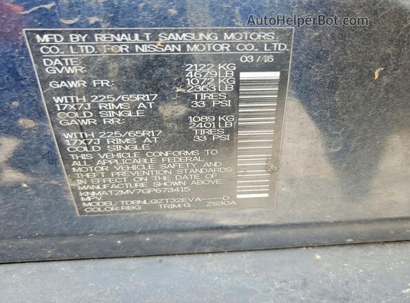 KNMAT2MV7GP673415 2016 NISSAN ROGUE Blue VIN sticker view