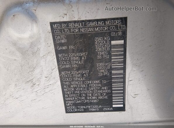 KNMAT2MV7JP574987 2018 NISSAN ROGUE Silver 