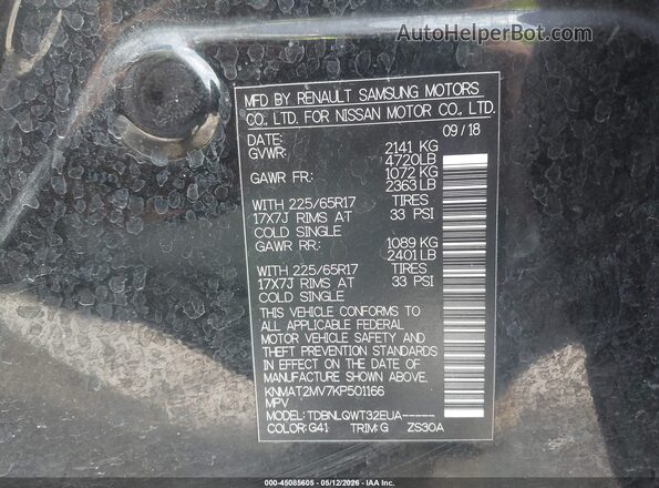 KNMAT2MV7KP501166 2019 NISSAN ROGUE Black Вид підкапотного простору