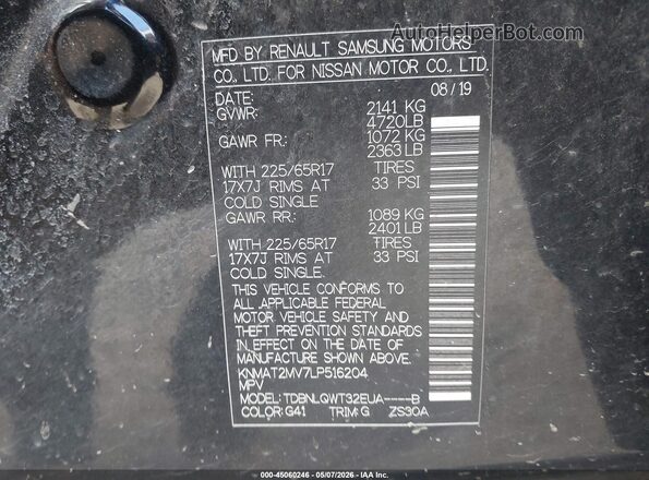 KNMAT2MV7LP516204 2020 NISSAN ROGUE Black 