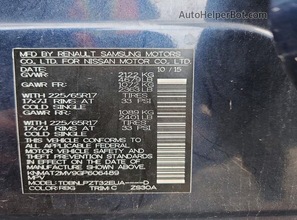 KNMAT2MV9GP606489 2016 NISSAN ROGUE Blue 