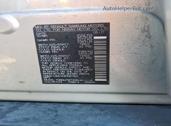 KNMAT2MVXHP587811 2017 NISSAN ROGUE Silver 